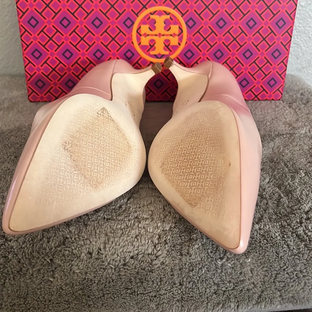 TORY BURCH Sea Shell Pink Pointed-Toe Elizabeth 40mm Baby Calf Pump